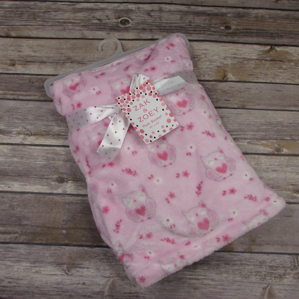Zak And Zoey Plush Baby Blanket Pink Owls Soft And Snuggly